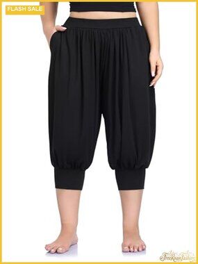 Plus Size Harem Capri Pants Soft Yoga Dance Cropped with Pockets